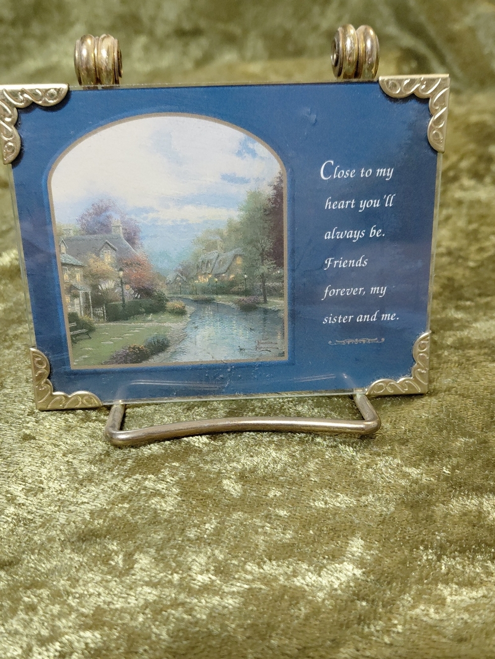 Thomas Kinkade Blue Scenic Sister Plaque with Gold Accents